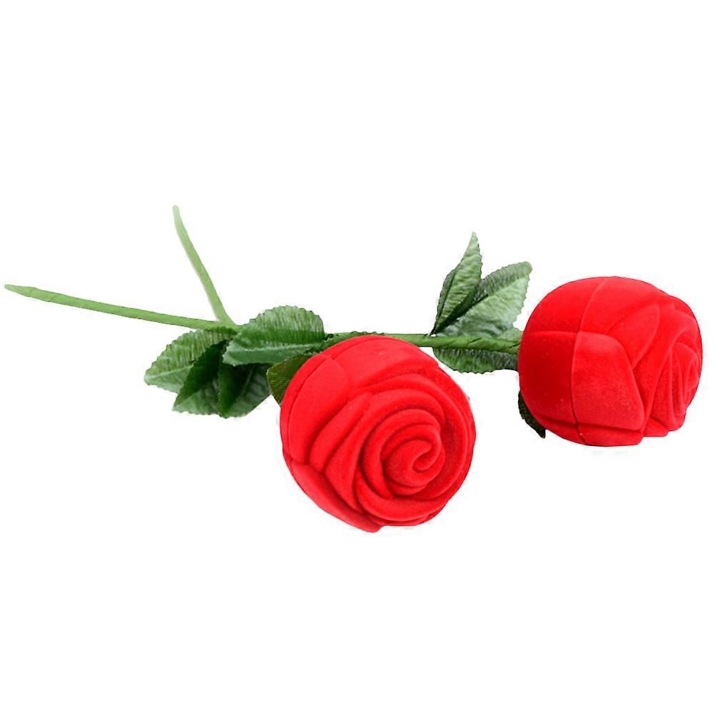 Ring Jewelry Box Rose Shape Wedding Ring Boxes for Storage 2Pcs Red