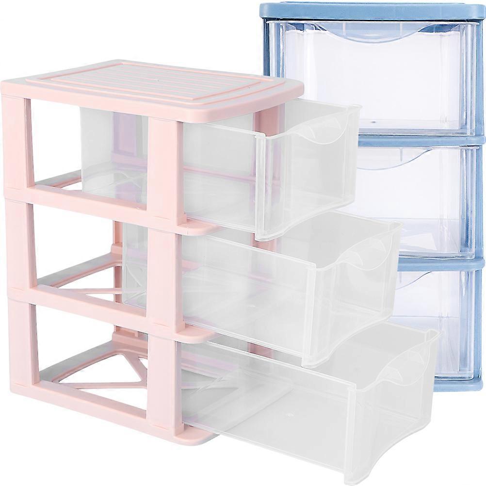2pcs Three-layer Storage Boxes Drawer Type Tabletop Sundries Storage Organizer