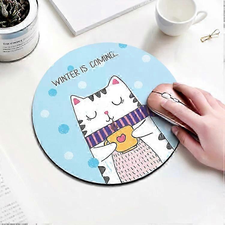 Coffee Cat Pattern Mouse Pad-Circular Design,22cm Diameter,