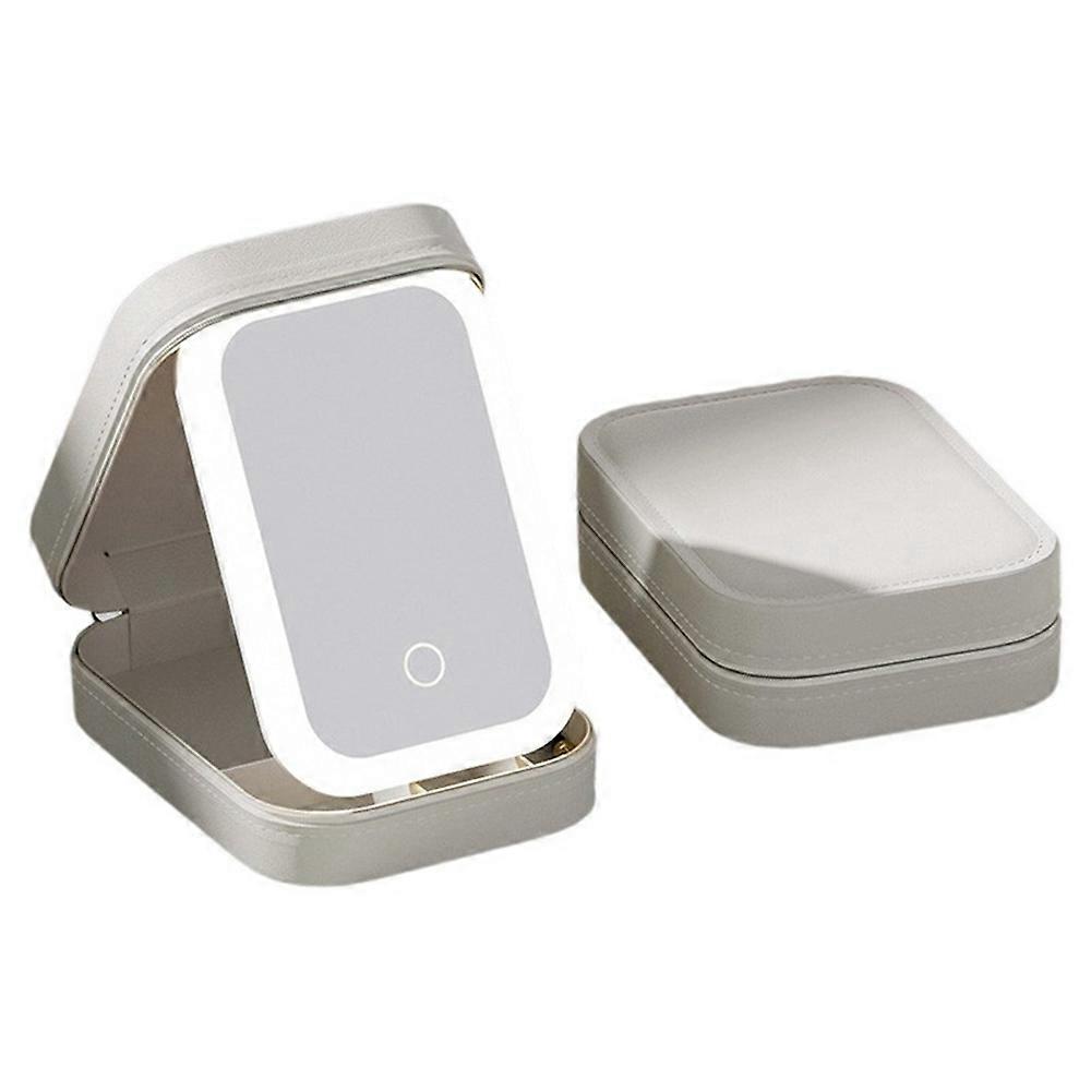Foldable Travel Makeup Mirror Cosmetic Organizer LED Light Mirror Double Layer Multi-Function