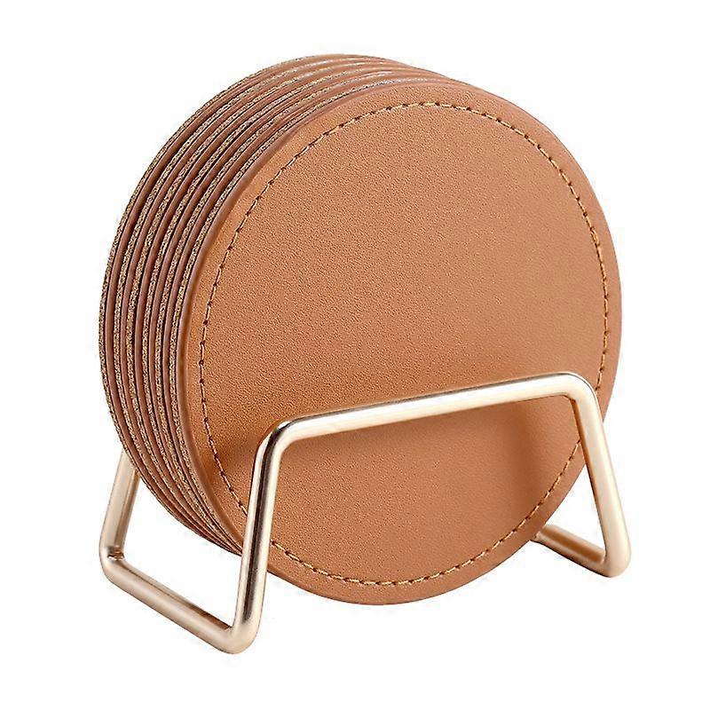 Round coasters 6 pcs with holder Brown [MI]