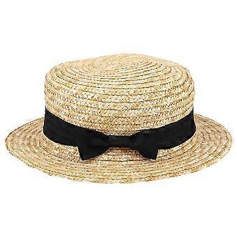Søte barn Jenter Stråhatt Bowknot Hat Kids Brim Beach Summer Boater Beach Ribbon Round Flat Top Fe