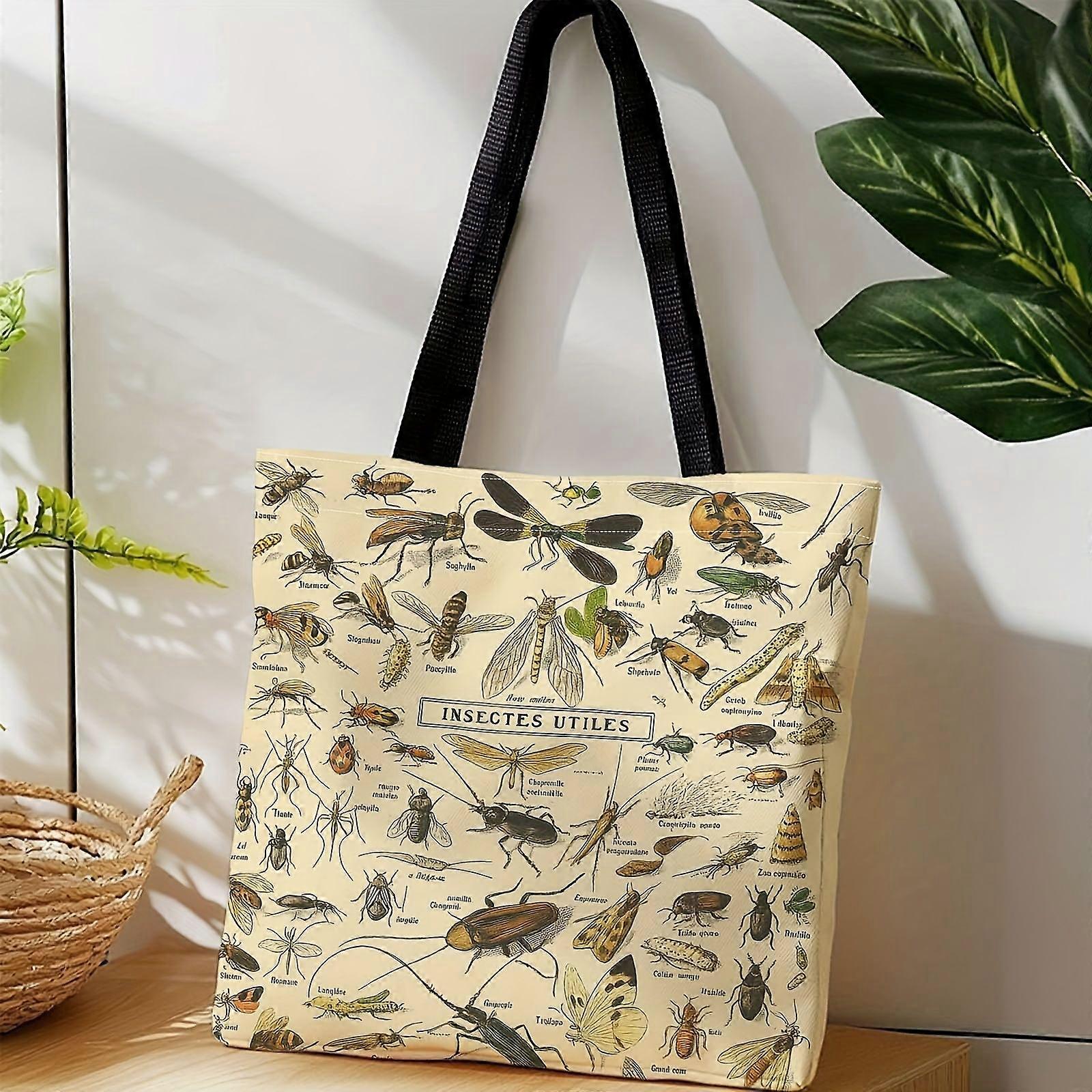 Sac fourre-tout mignon fourmi et coccinelle (1 pièce) - Sac à main portable imprimé insectes double face, multicolore, idéal pour les voyages, les pique-niques... - Rpolk