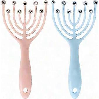 Portable 9-Claw Head Massager for Scalp Relaxation, Stress Relief & Blood Circulation - Pink & Blue (2 Pack)