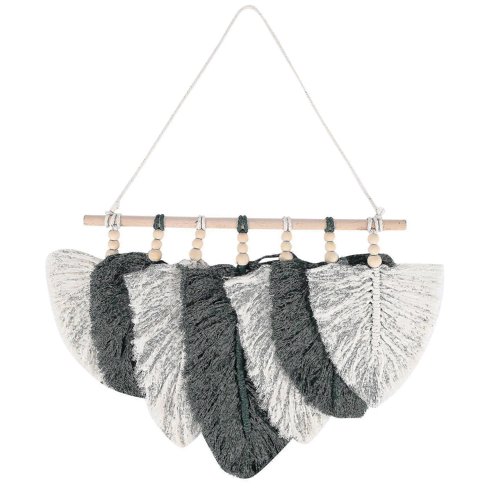 Boho Macrame Leaf Feather Wall Tapestry Headboard Green Decor