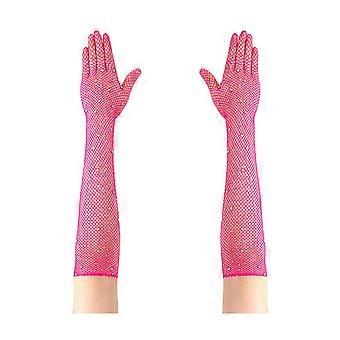 Lange Strass-Netzhandschuhe für Damen, glitzernde Netzhandschuhe in Ellbogenlänge für Rave-Partys, Halloween, Hochzeiten, Kostümaccessoires, Jikaixiang