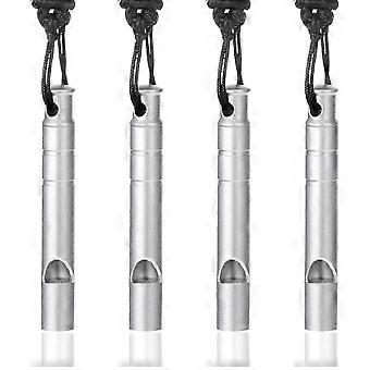 4 Pcs Titanium Emergency Whistles Safety Whistle with Lanyard Outdoor Survival Small Whistle Loud Emergency Whistles for Hiking Camping Boating Fishin