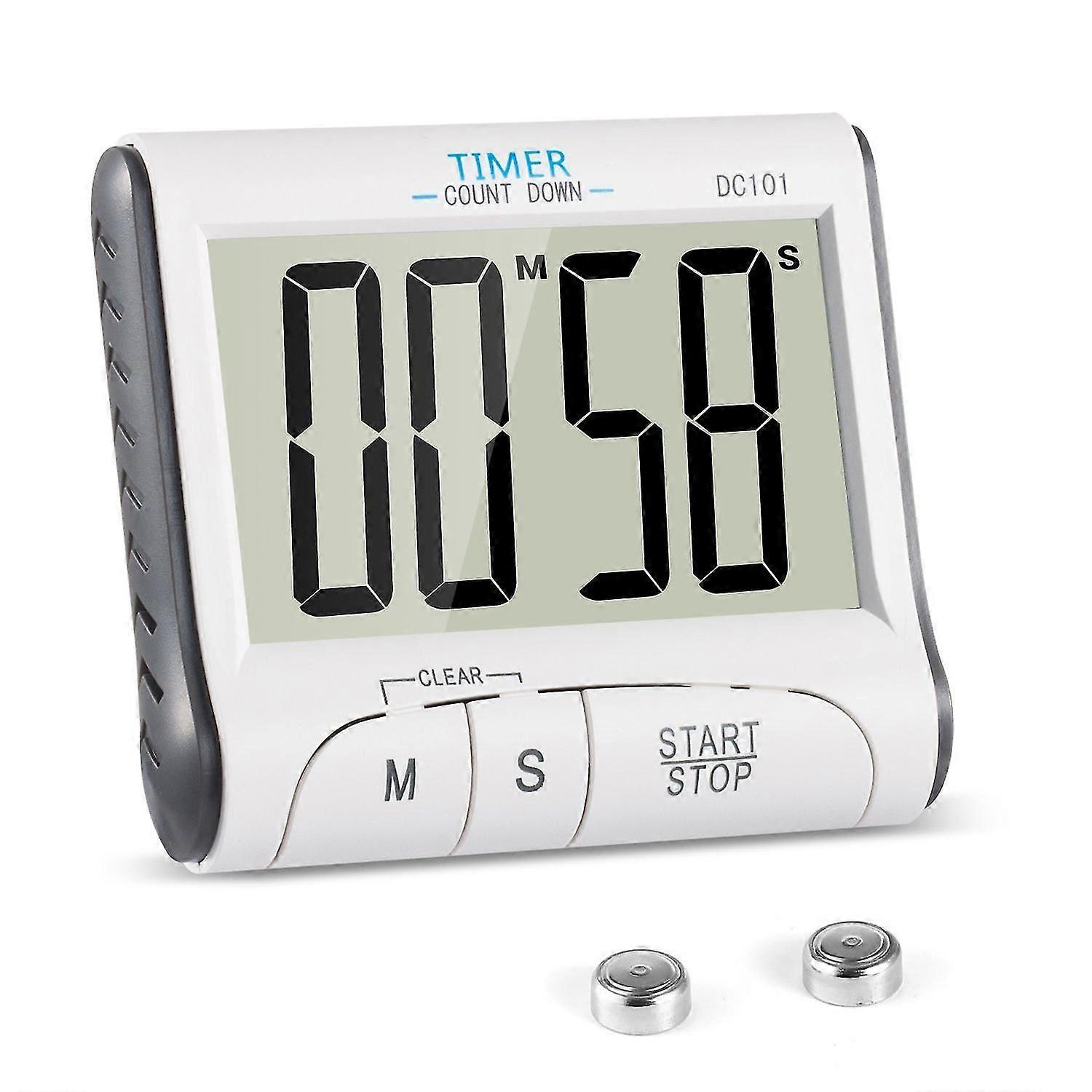 Kitchen Timer, 24H Digital Magnetic Electronic Kitchen Timer Digital Timer with Sound Alarm LCD Display Countdown Timer Magnetic Holder - White