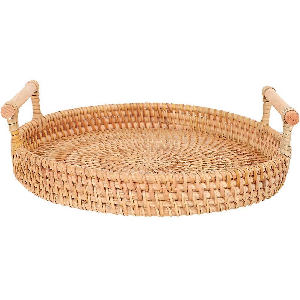 Rattan Tray Round Serving Tray for Storage Use Wicker Material