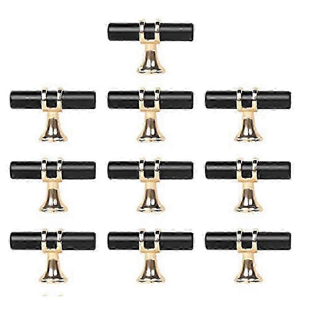 10 Pack Black Cabinet Pulls Gold T Bar Knobs compatible with Kitchen Drawer Cupboard