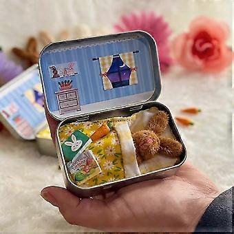 Kaninplyschleksak i plåt, miniatyrvärld, sagobok, presentset för sänggåendet