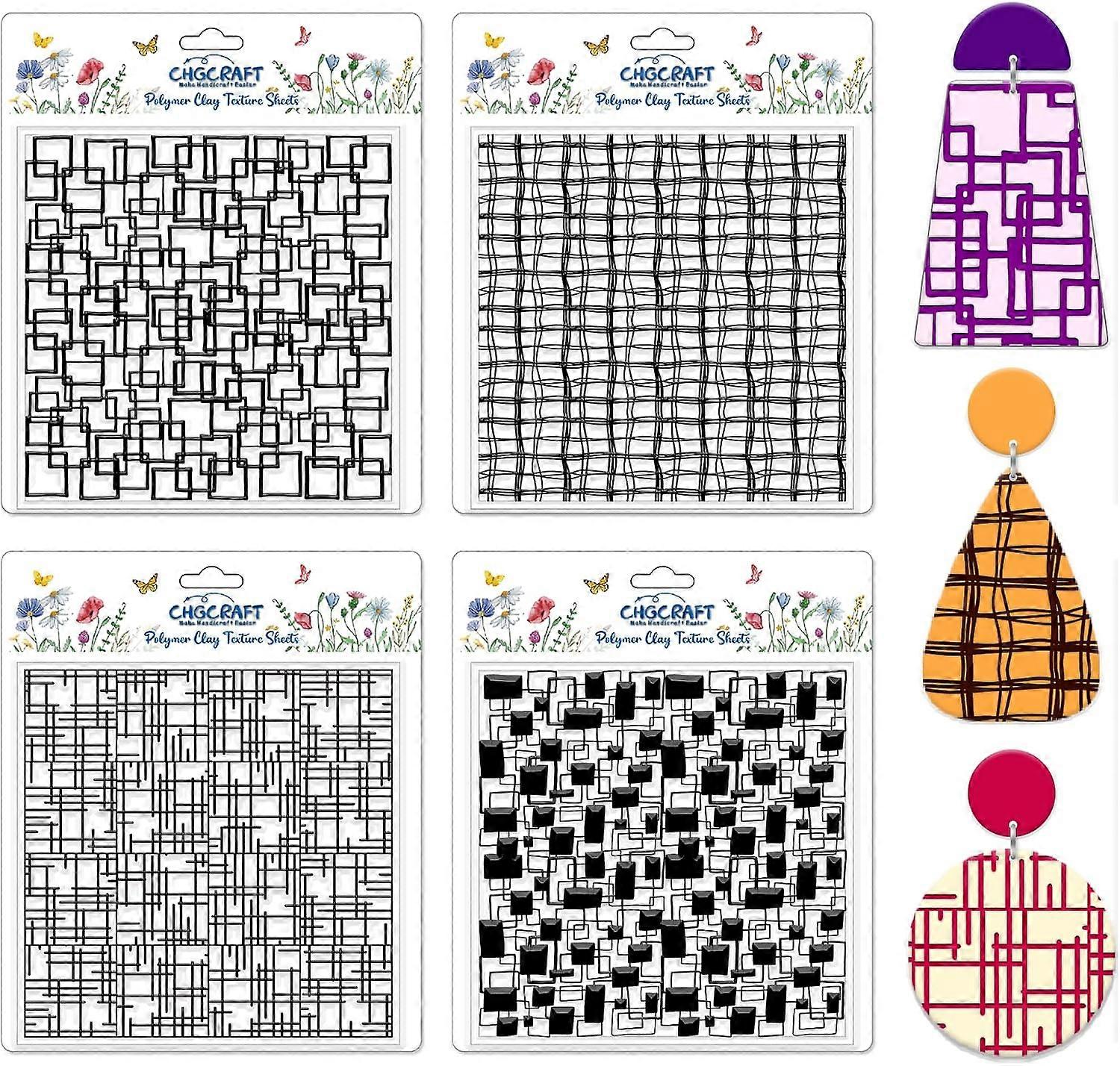4 Pcs Graffiti Grid Polymer Clay Texture Sheets Abstract Squares Silicone Texture Stamp Seamless Pattern Modeling Pattern Pad