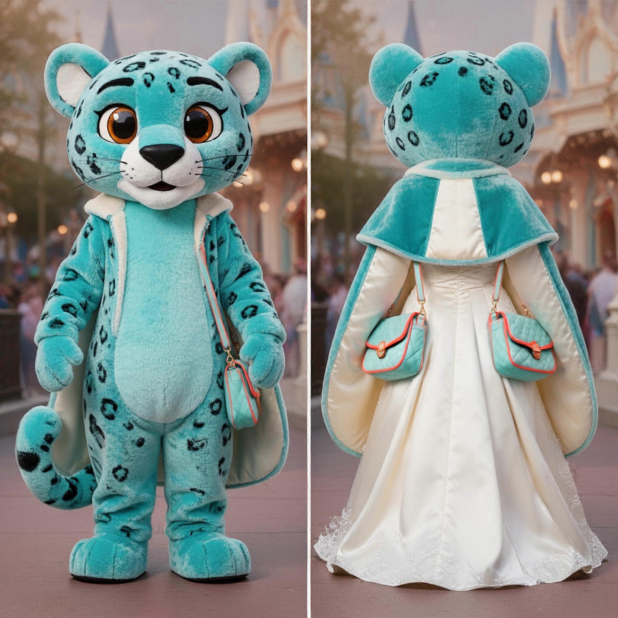 MASTICOT Turquoise Velvety Cheetah Mascot
