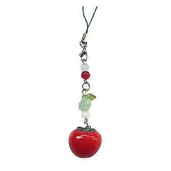 Elegant Tomato and Green Leaf Keychain Handmade Beaded Keyring Phone Lanyard Stylish Mobile Accessory compatible with Everyday Use