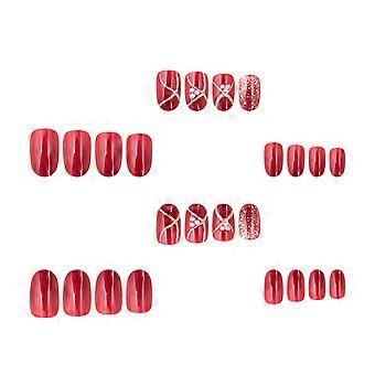 Christmas Red Fake Nails Full Cover Tips for Home 24Pcs Bright on Nails