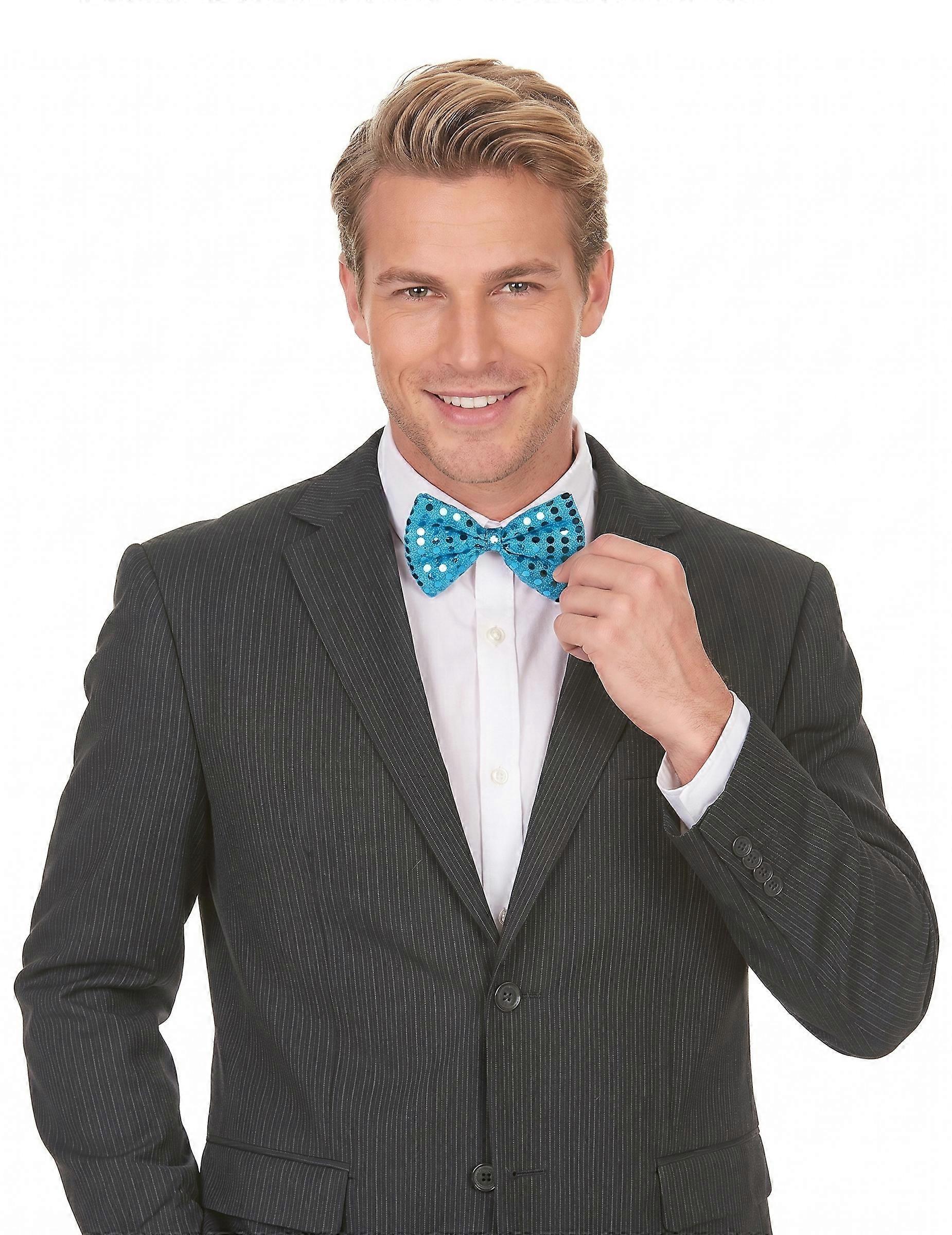 Adult turquoise sequin bow tie