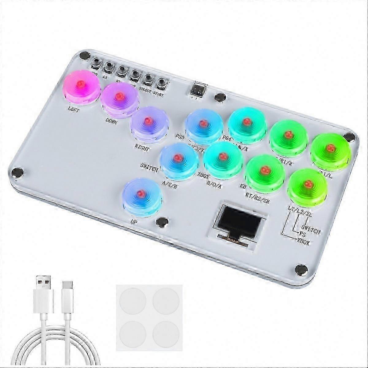 Colorful RGB Lighting Fighting Stick Controller, Arcade-Style Controller Compatible with PC, PS3, PS