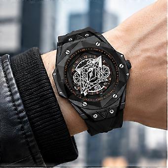 Men's Quartz Watch Binbang Black Silicone Strap Black Steel Black Dial Waterproof Luminous Fashion Tattoo JY