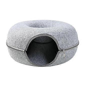 Ninho de gato removível, ninho de animal de estimação de feltro de rosquinha redonda, cama de túnel de gato, ninho de túnel de gato lavável semi-fechado, camas destacáveis& Móveis para Pequeno Médio