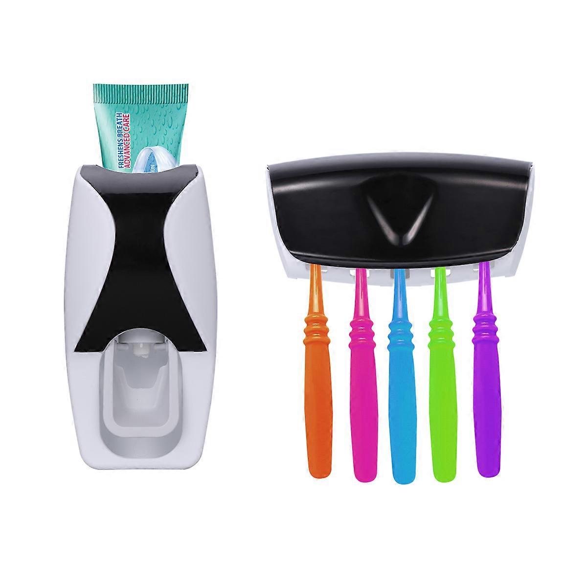 Toothpaste Dispenser for Toothpaste Squeezing with Brush Holder Black