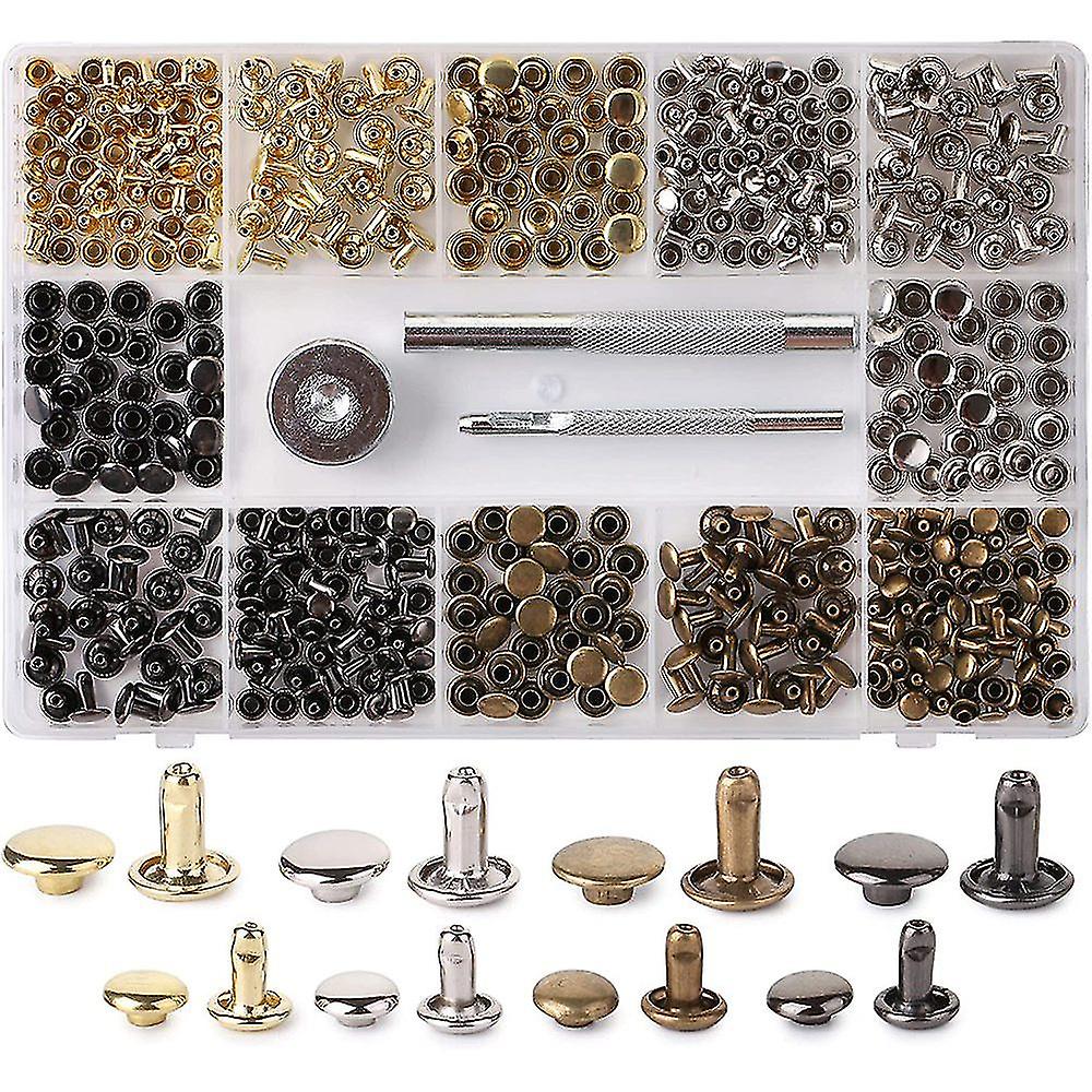 Leather Rivets Kit, 4 Colors,2 Sizes, 240 Pcs,tubular Metal Studs With Fixing Tools,double Cap Rive