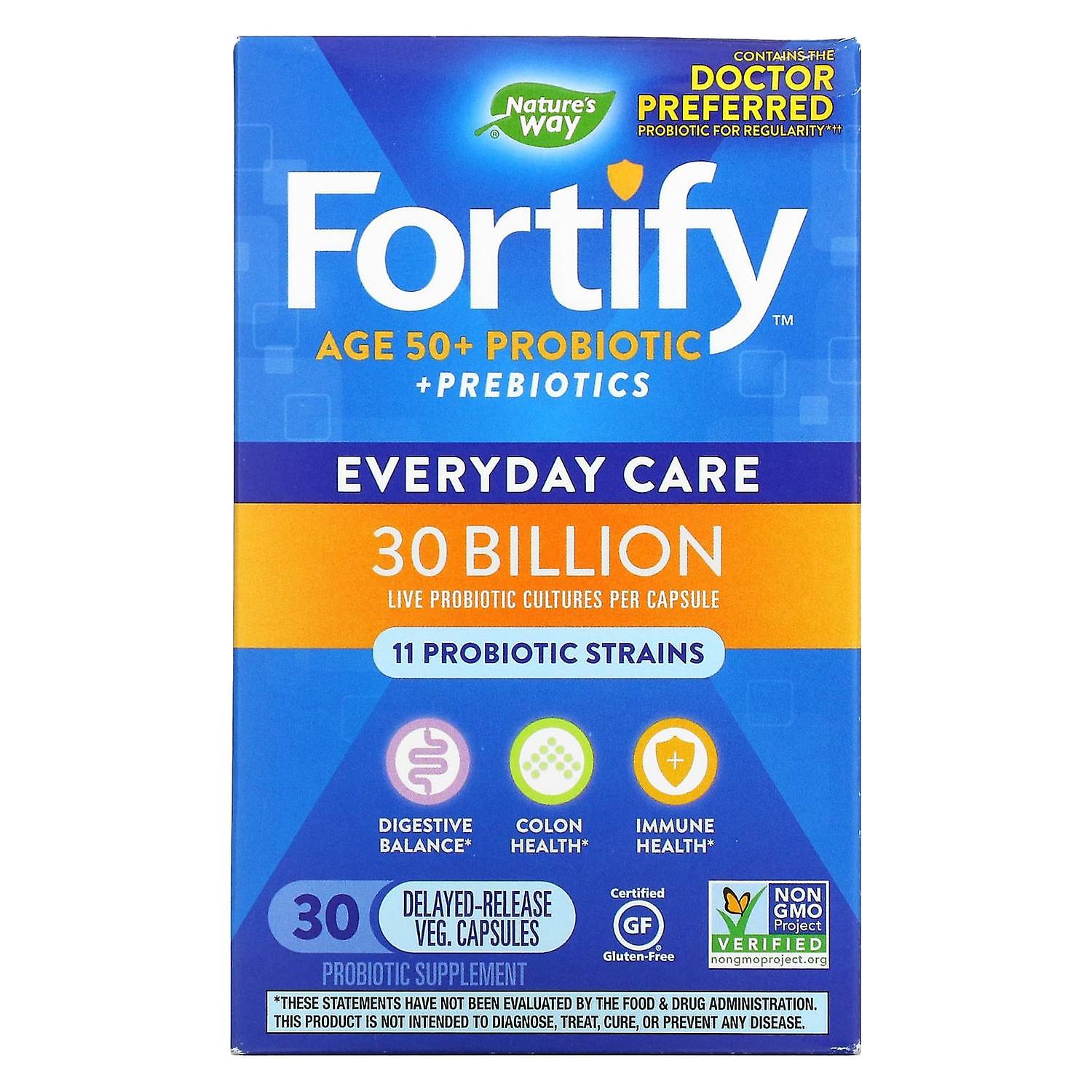 Nature's Way, Fortify, Age 50+ Probiotic + Prebiotics, Everyday Care, 30 Billion, 30 Delayed-Release