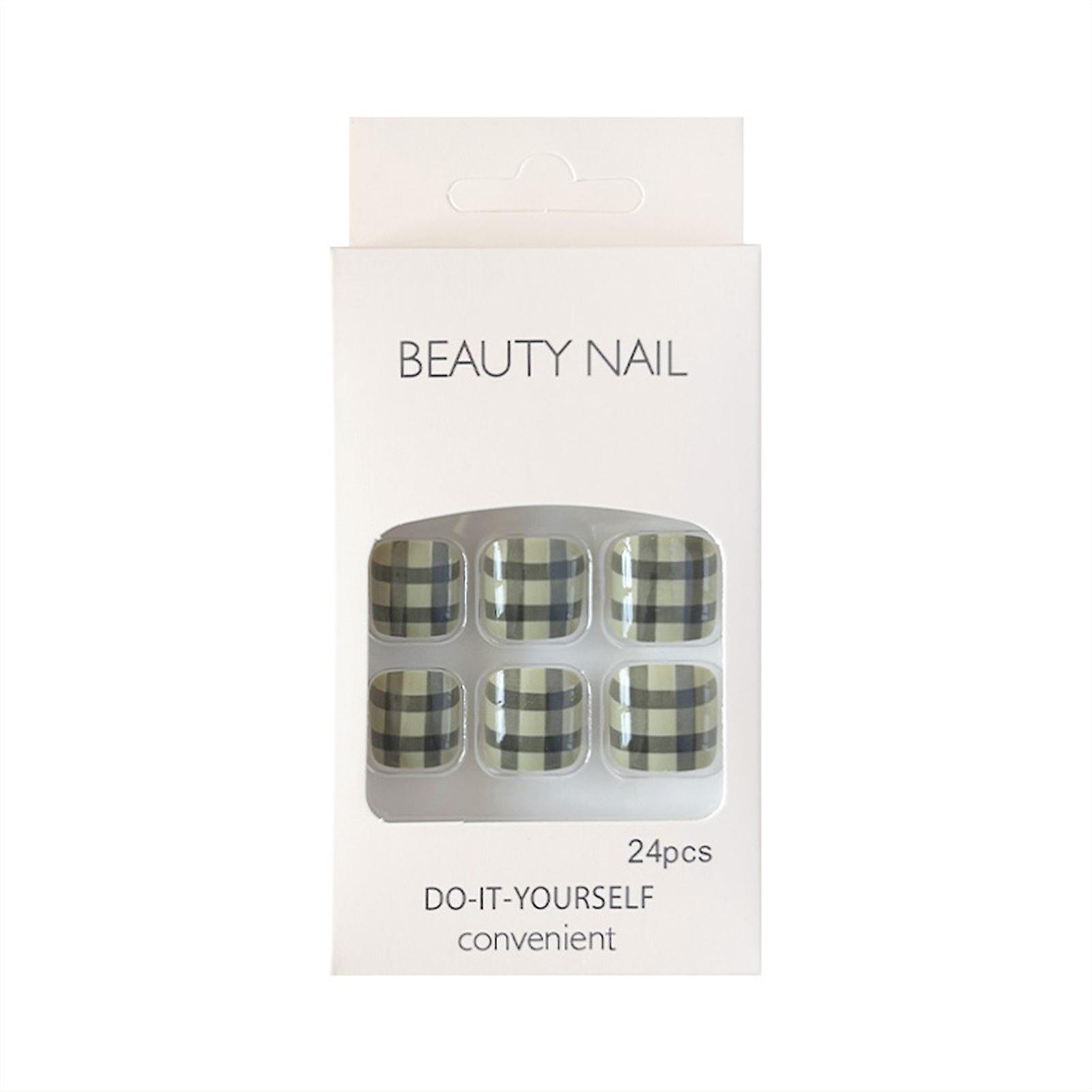 Green Checkboard Short Fake Toenails Environment Friendly Abs Resin Material Nails For Manicure Novice Beginner