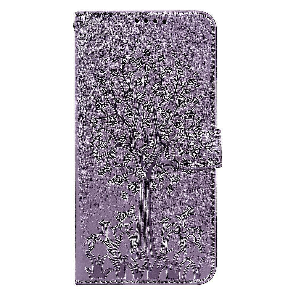 Compatible With Motorola Moto G9 Plus Case Leather Cover Embossing Etui Coque - Violet Tree And Deer