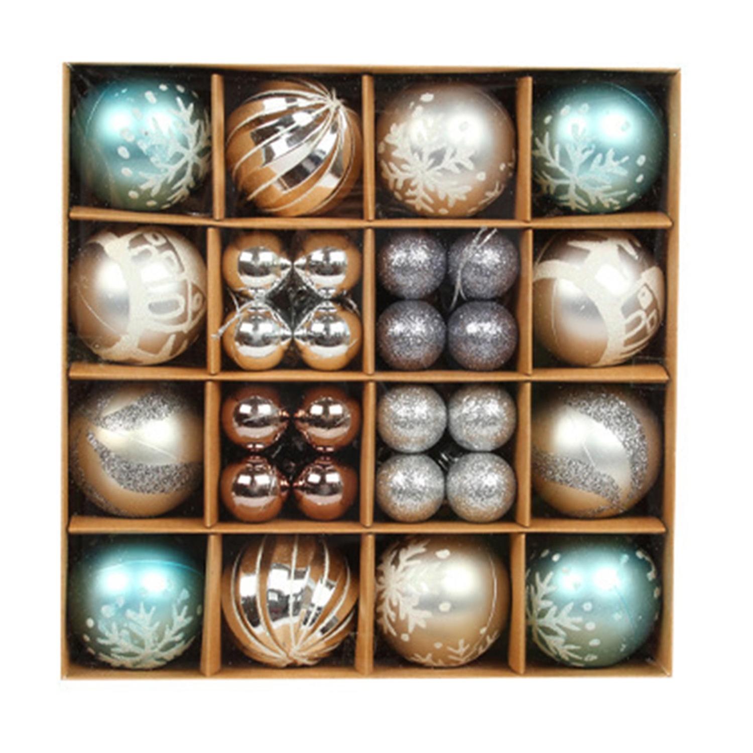44Pcs Christmas Ball Color Painting Easy Hanging Snowflake Stripe Christmas Tree Decorative Multi-st