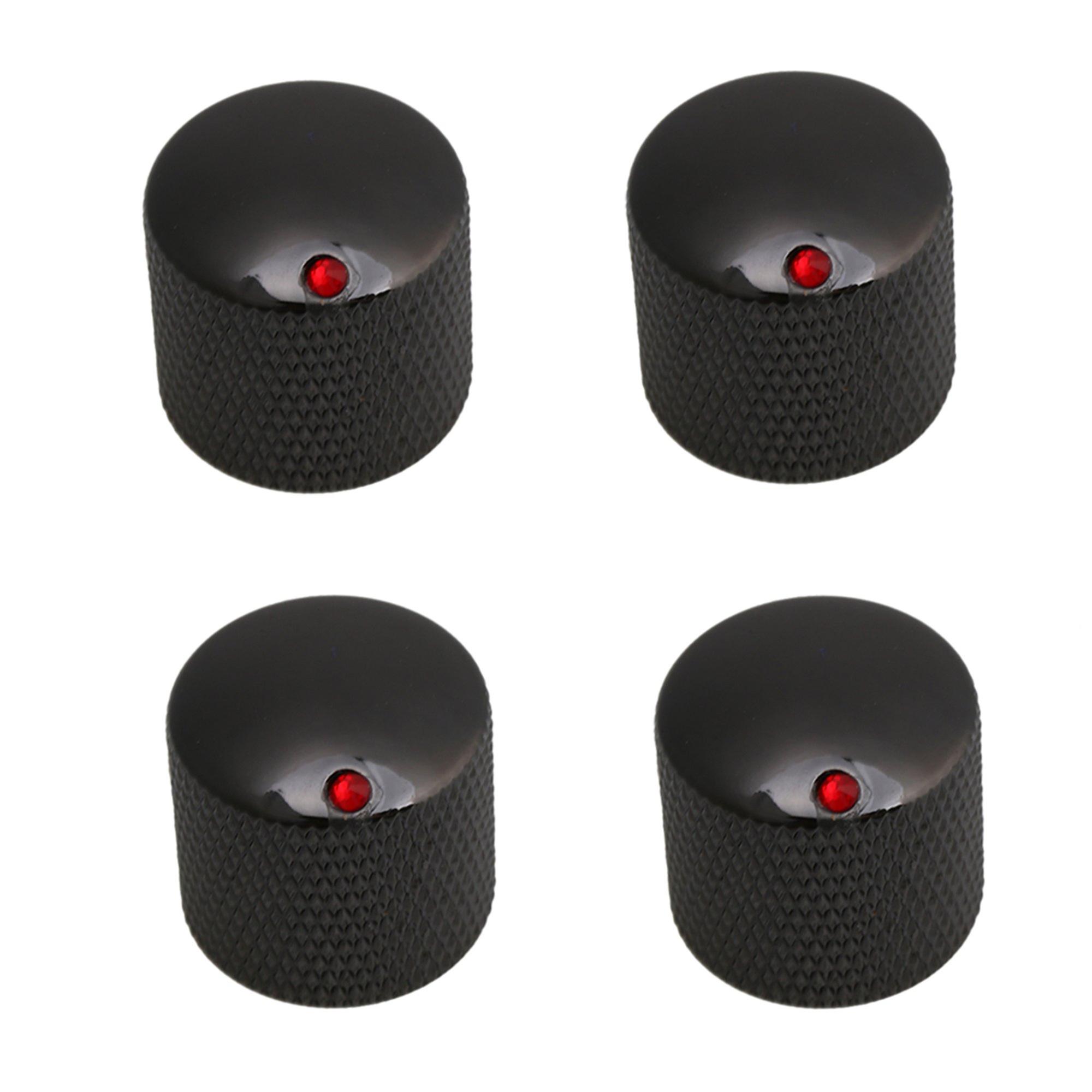 4x Metal Dome Knobs Knurled Barrel Black for Electric Guitar Parts