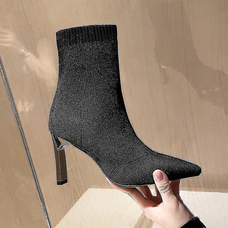 Femmes Stilettos Heel Pointed Toe Ankle Stretch Socks Boots