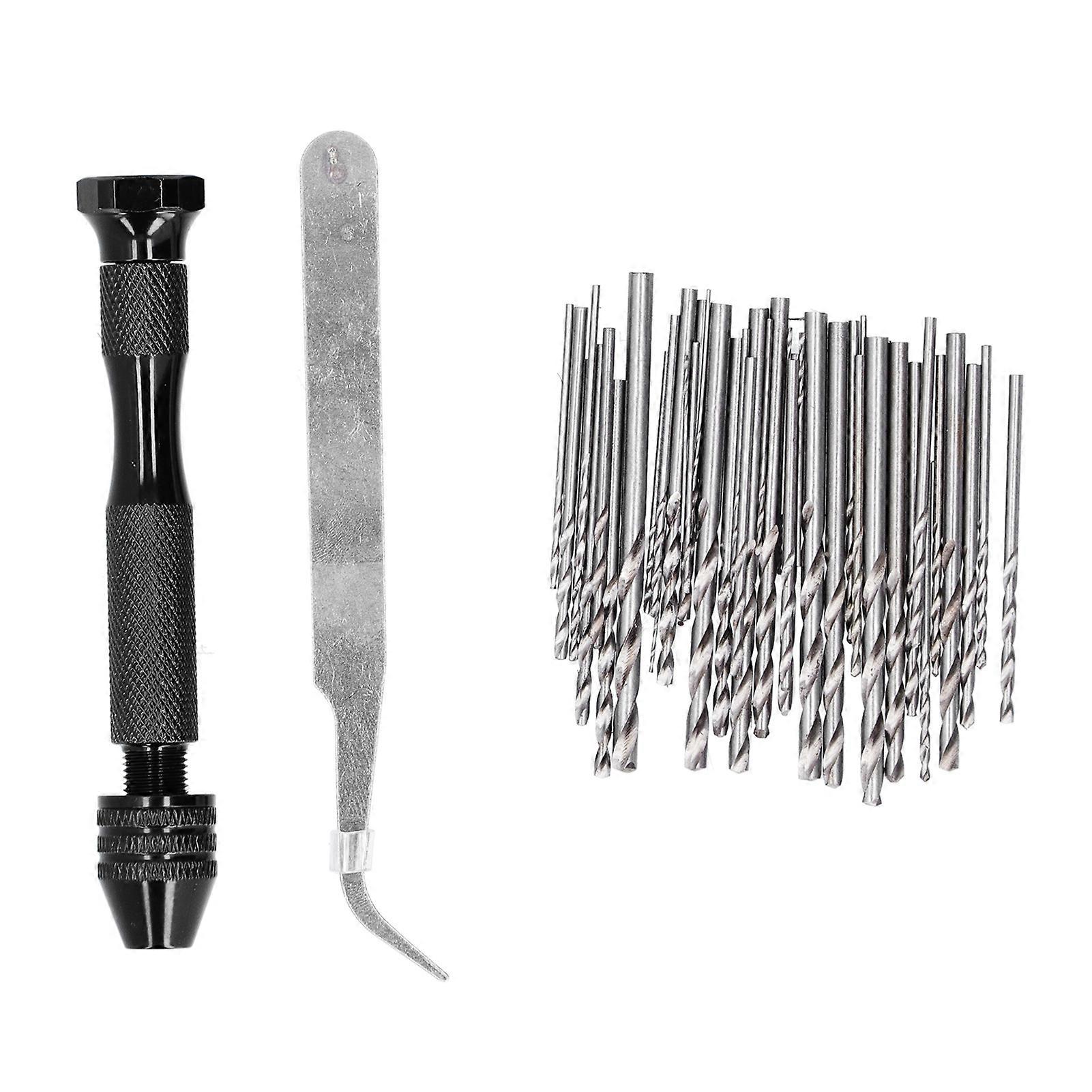 MechKit Pin Vise Hand Drill Hand Twist Drill Set, Pin Vise Manual Drilling Tool with 46 Pcs Bits and Tweezers, Black, Ideal for Carving and