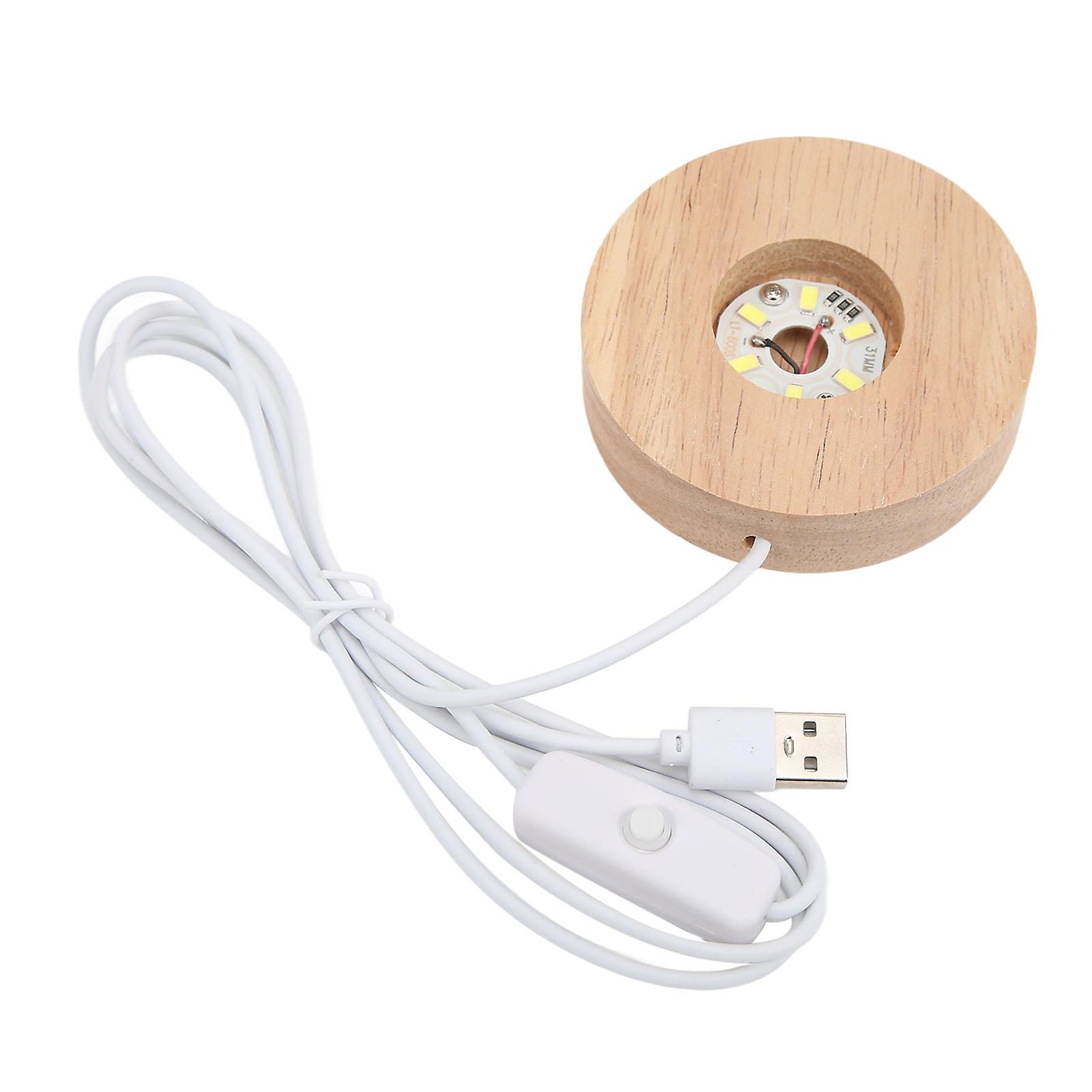 LED Light Base USB Interface Oak Wood Material Round 2cm/0.8in Thickness Glowing Decorative Display Lamp for Home 5V