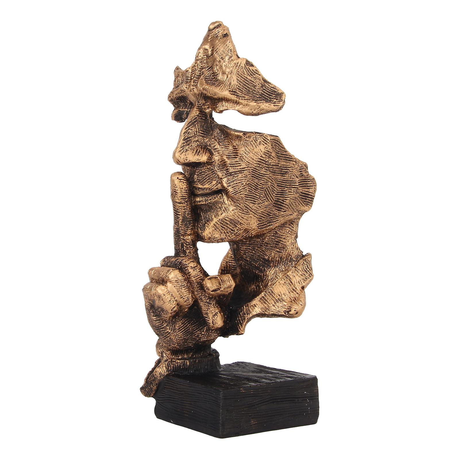 Silence Is Gold Statue Antique Finish Colorfast Stable Base Durable Resin Thinker Statue for Family Office Library 