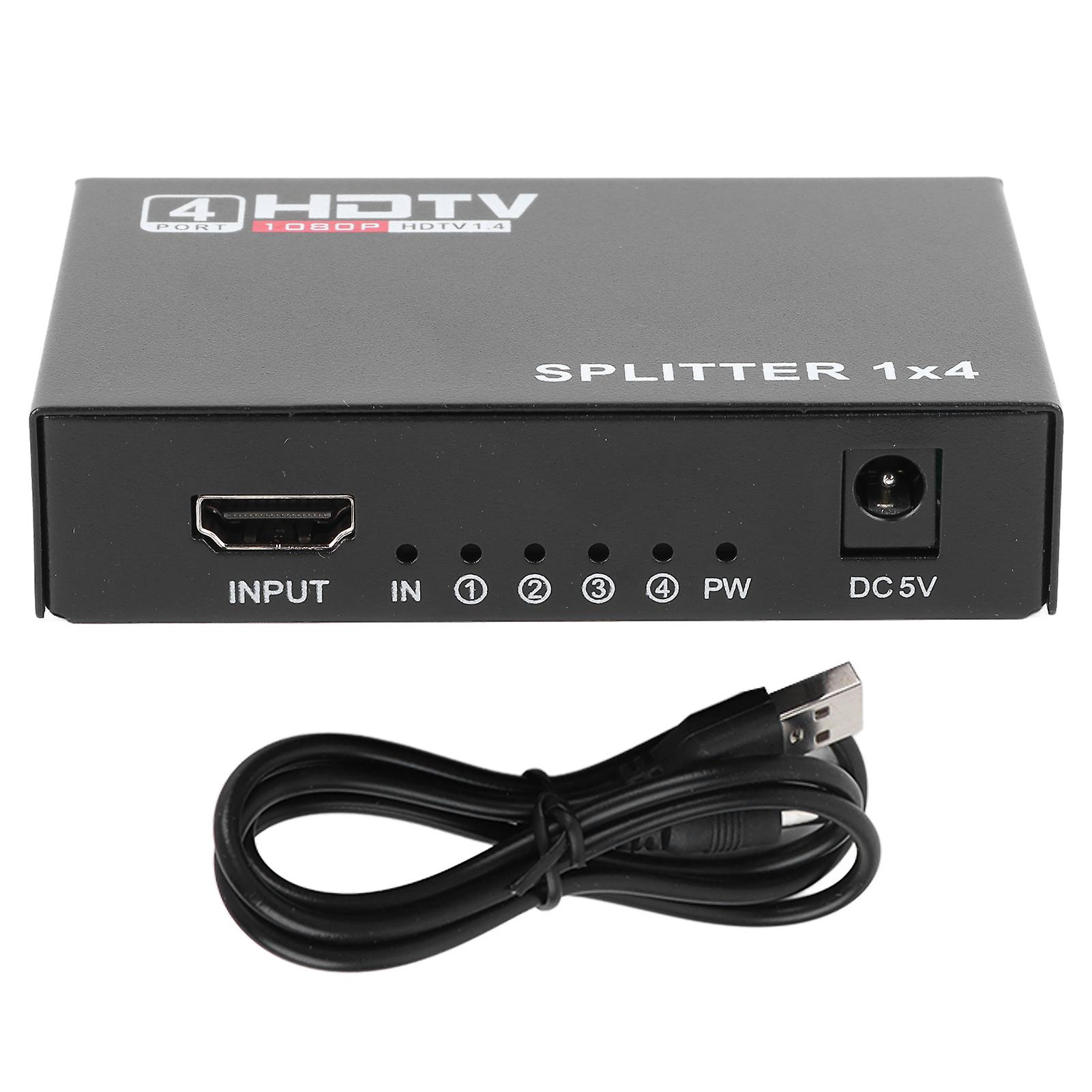 Video Splitter 1 In 4 Out 1080P Supported Plug and Play USB Power Alloy Case HD Splitter for Desktop Computer