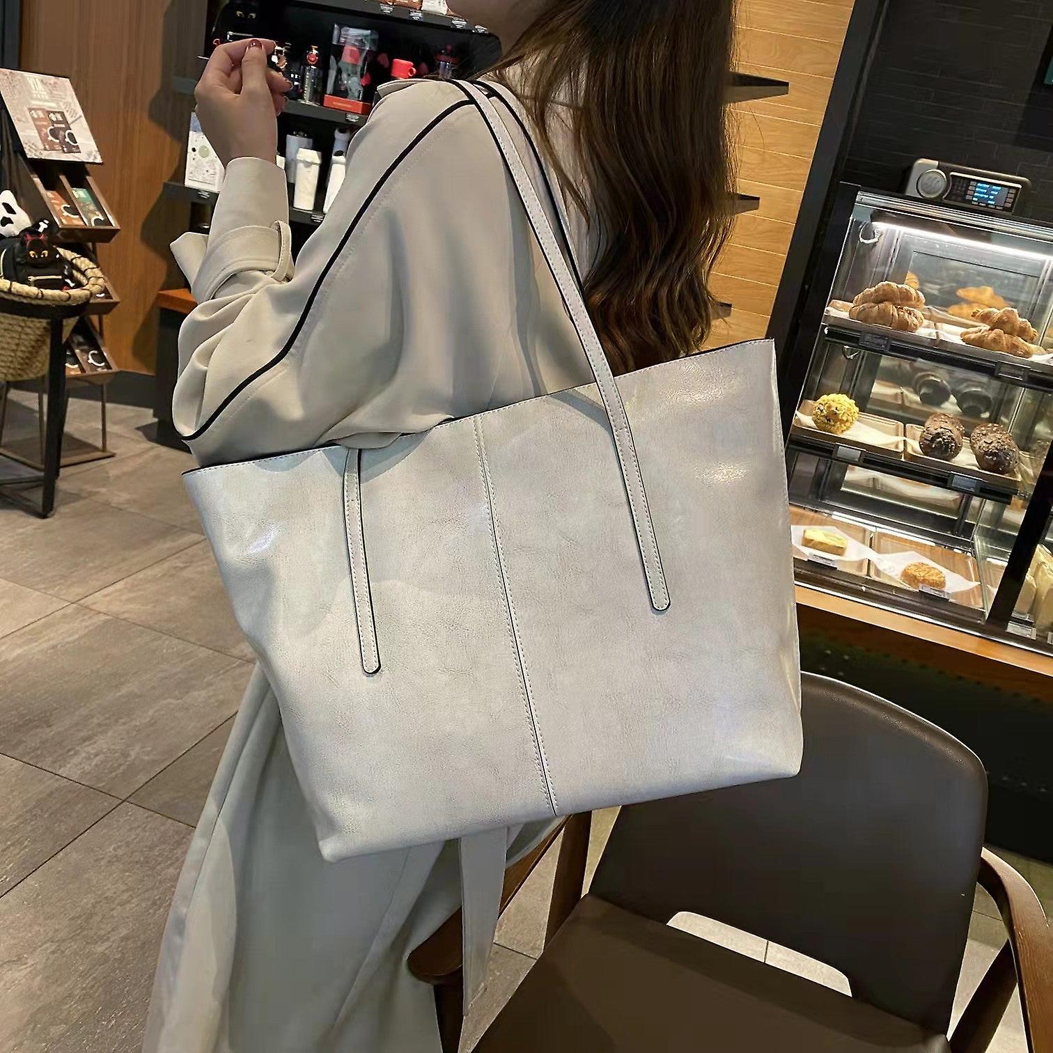 Ladies Women Leather Handbag Fashion Cowhide Commuter Versatile Handbag Large Capacity Shoulder Tote Bag