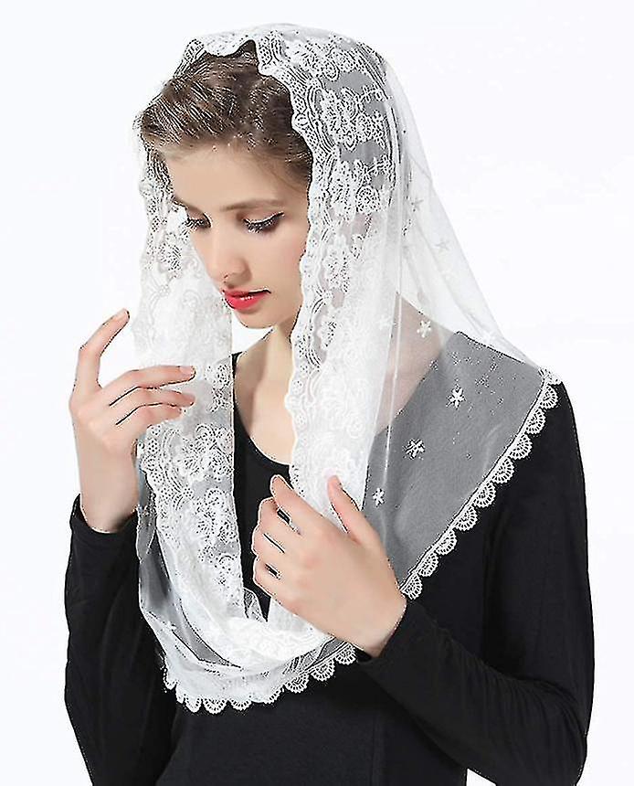 צעיף קצר עם תחרה פרחונית לטינית, צעיף קצר לכלה, צעיף מנטילה, כיסוי ראש, צעיף קצר לכלה, מטפחת ...