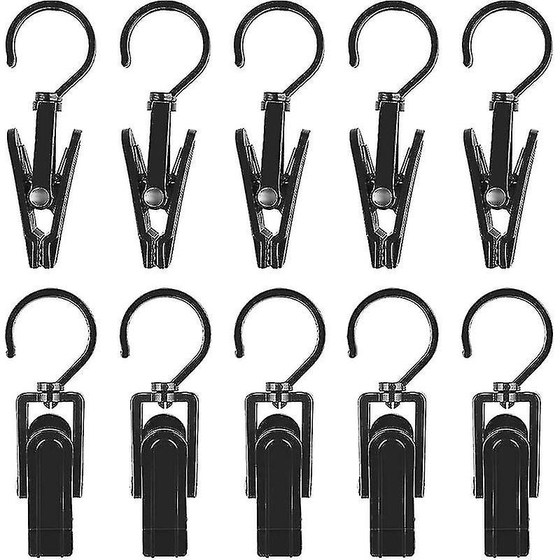 20 Pack Hook Accessory Clips - Plastic Hangers with Clamp and Notches Rotating Hooks Clips for Shoes/Boots Black