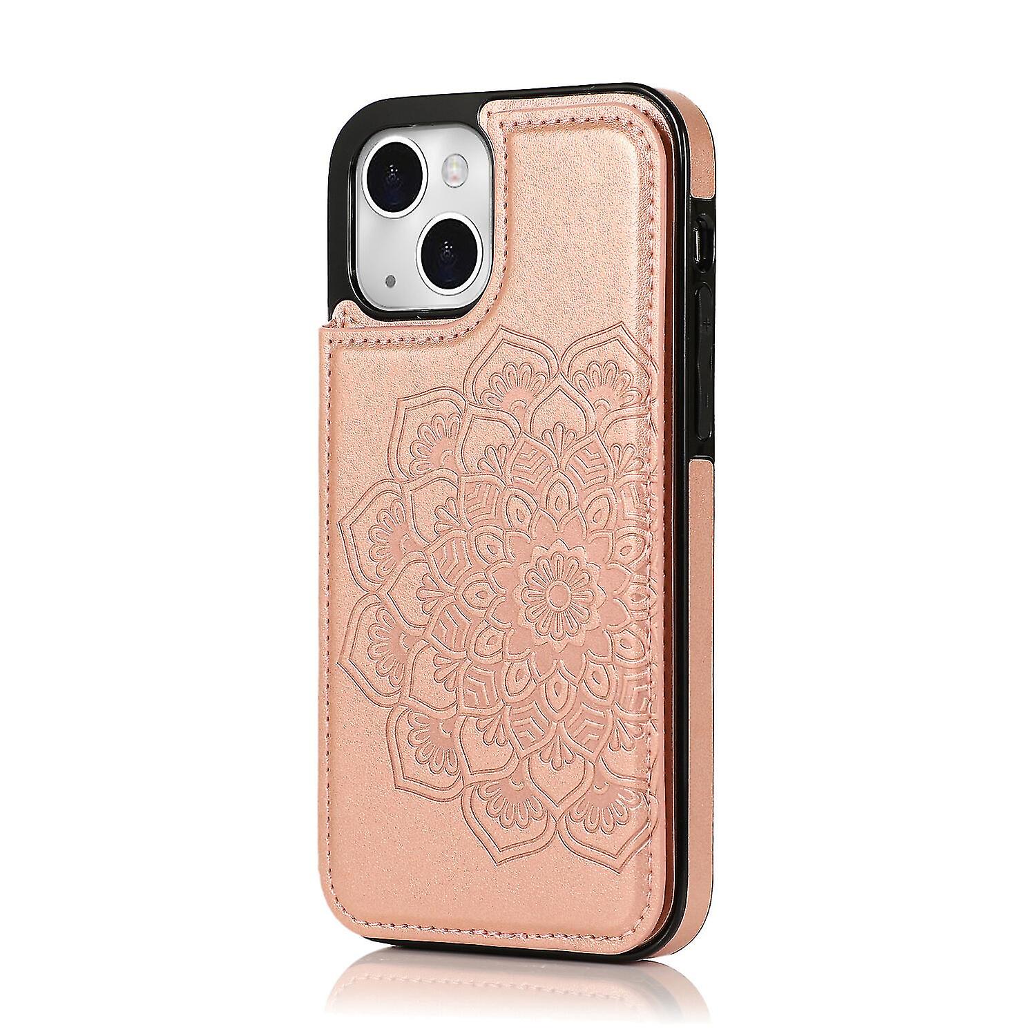 Case Iphone 14 Plus With Card Holder Pu Leather Datura Flowers Pattern