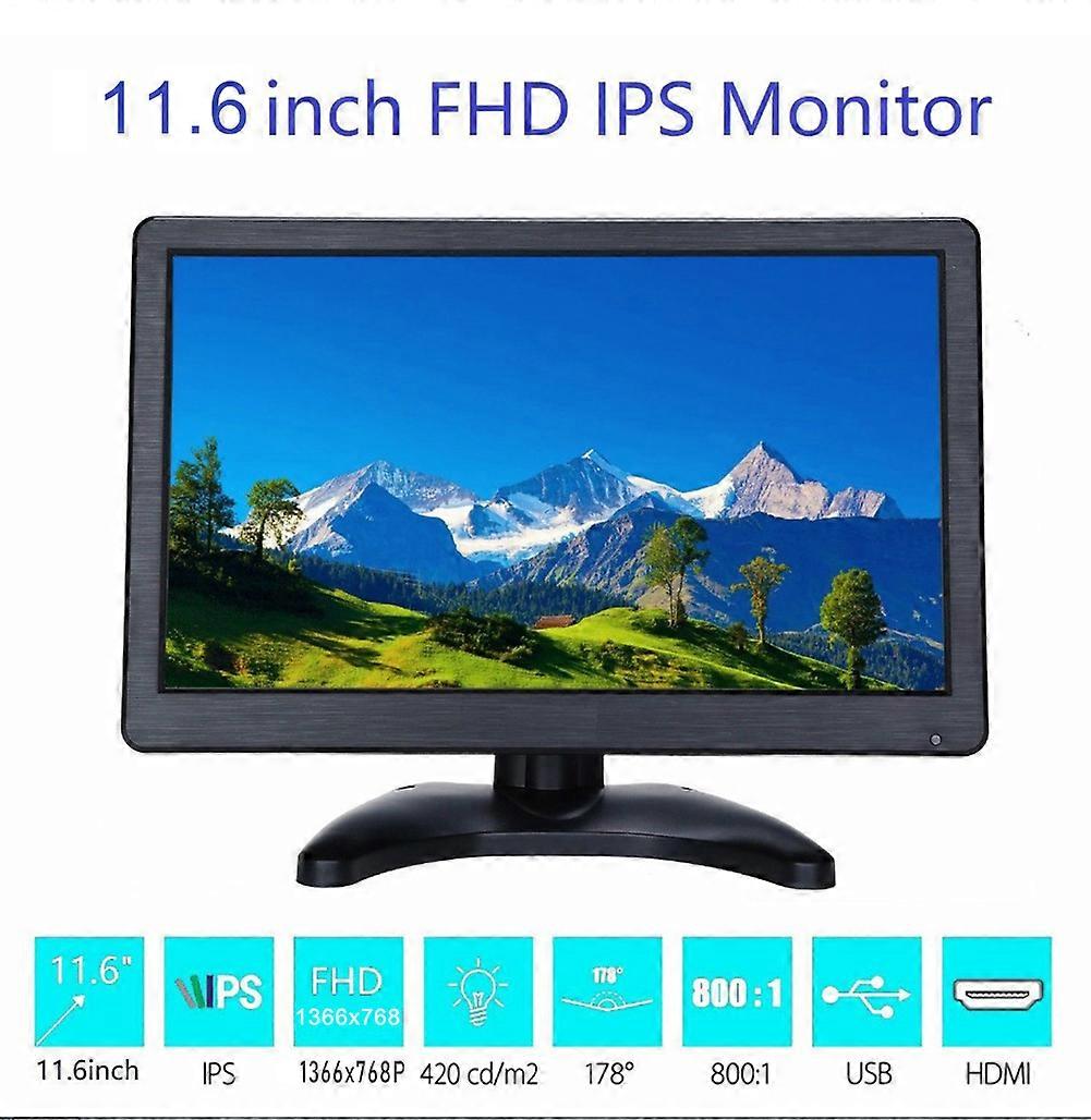 11.6 inch 16:9 1366x768 LED Monitor Video Audio VGA HDMI Monitor 100-240V V59 (EU Plug)