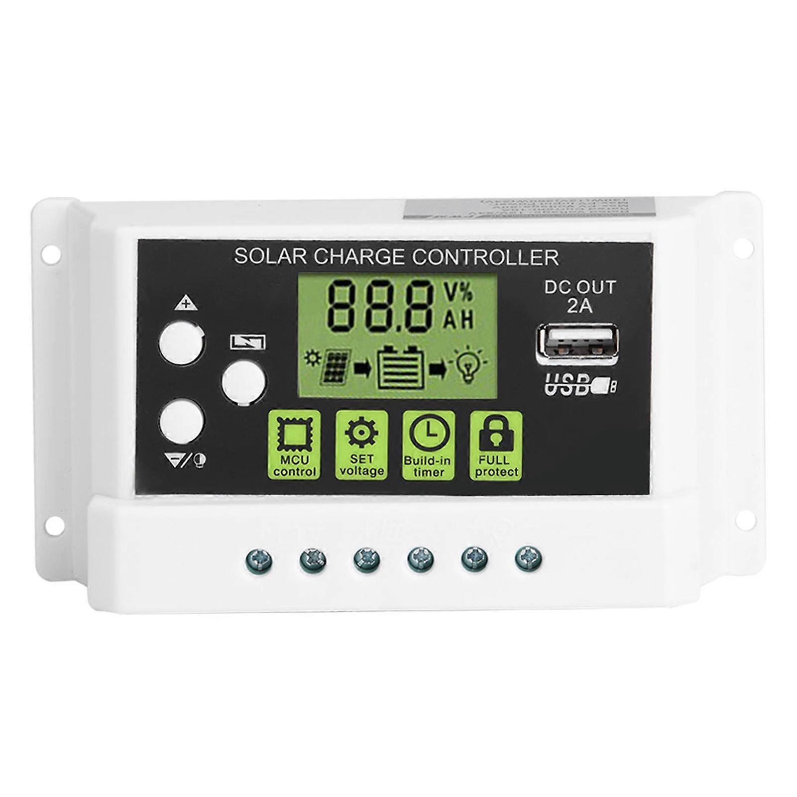 PWM Intelligent Solar Charge Controller Regulator LCD-skjerm USB-utgang 12V 24V 10A (KYZ-20A)