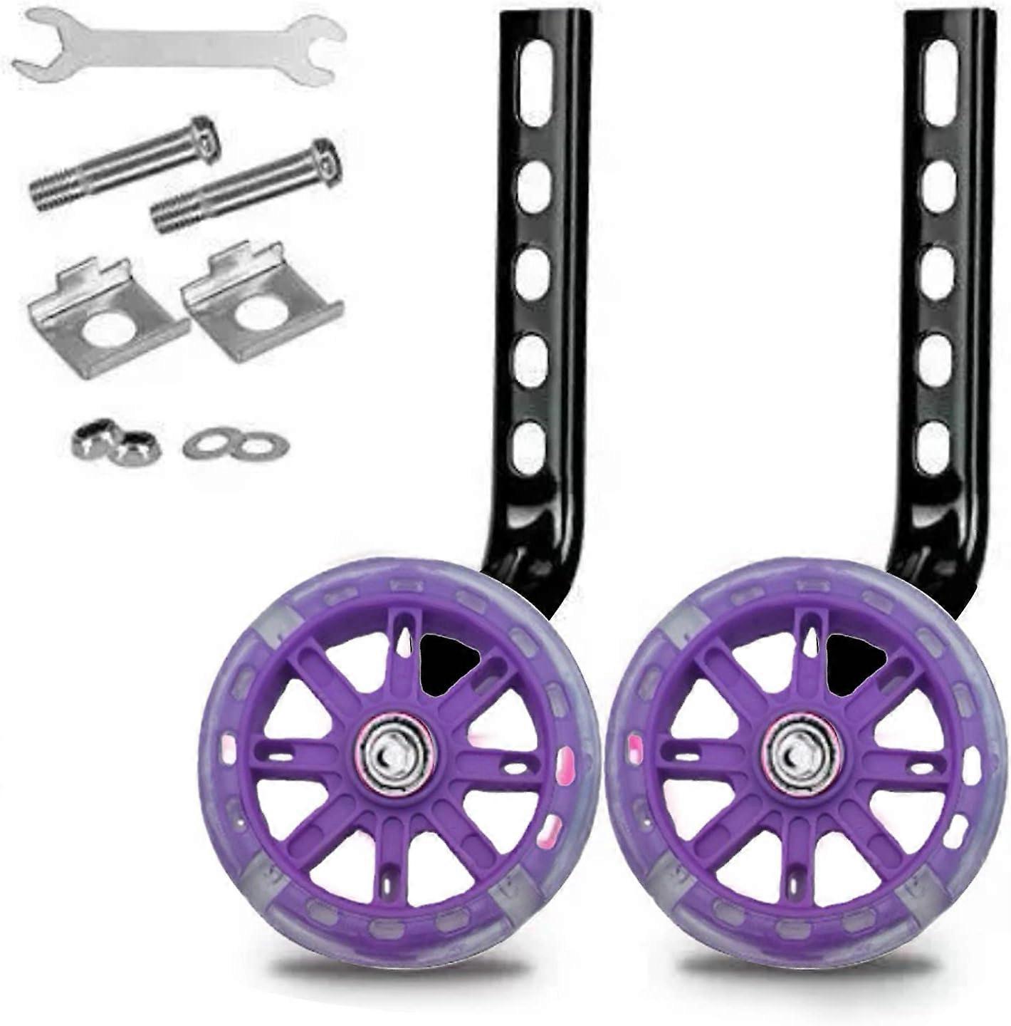 Sykkel Treningshjul Mute Blinkende Hjul Med Sykler Stabilisator Monterte Sett For 12 14 16 18 20 Tommers EnkeltSpeed Sykkel Sykkel Hjul Lilla