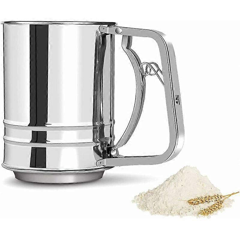 Stainless Steel Flour Sieve Three-Layer Manual Flour Sieve Large Capacity Flour Sieve for Cocoa Powder and Powdered Sugar (Silver)