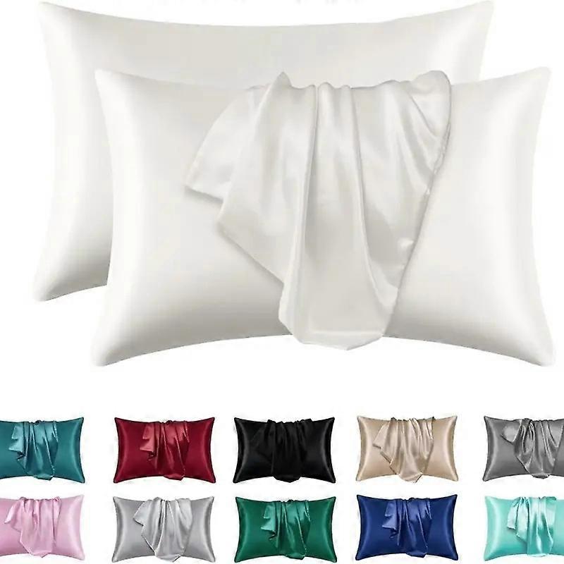 (Blanc), Ensemble 2 Pices de taies d'oreiller en satin, Taies d'orei