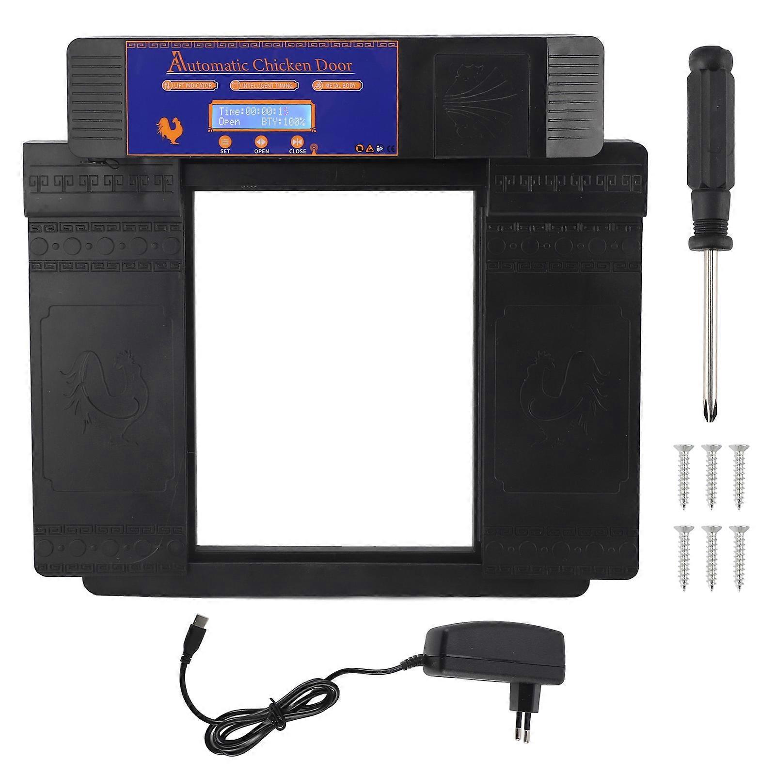 Automatic Chicken Coop Door Electric Double Door Auto Chicken Door Opener with Low Battery Reminder 100 to 240V Black EU Plug NO.5767