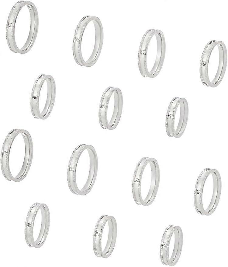 14pcs Rhinestone Blank Ring 7 Sizes Crystal Textured Grooved Ring Stainless Steel Round Empty Ring for Inlay Ring