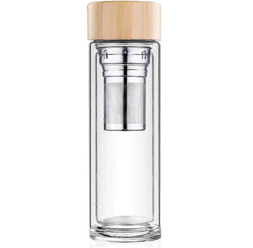 Teeflasche mit Sieb 450 ml, Doppelwandige Teebereiter Glas, Isoliert, Tee Glasfl