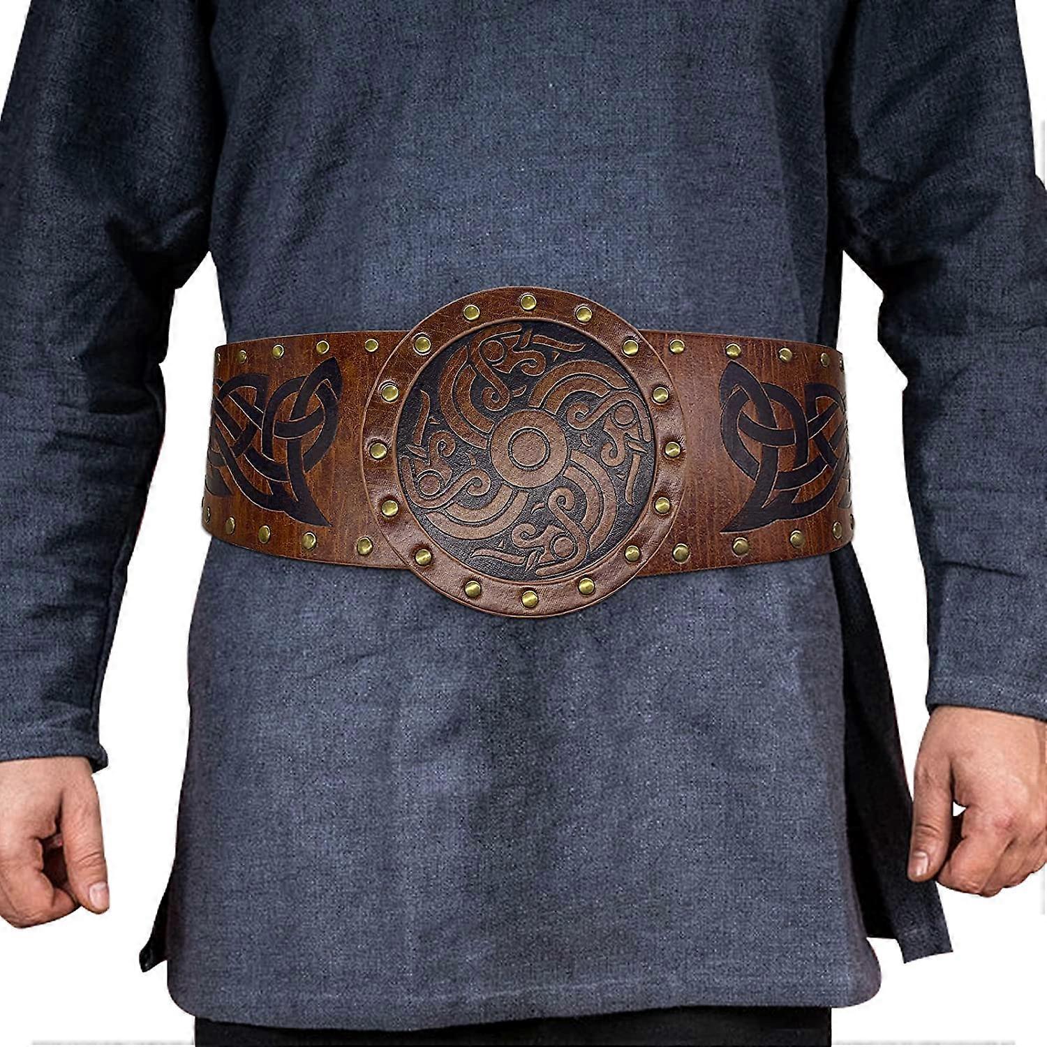 Viking Präglat Brett Bälte Nordiskt Konstläder Rustning Bälte Riddare Korsettbälte LARP Halloween kostym