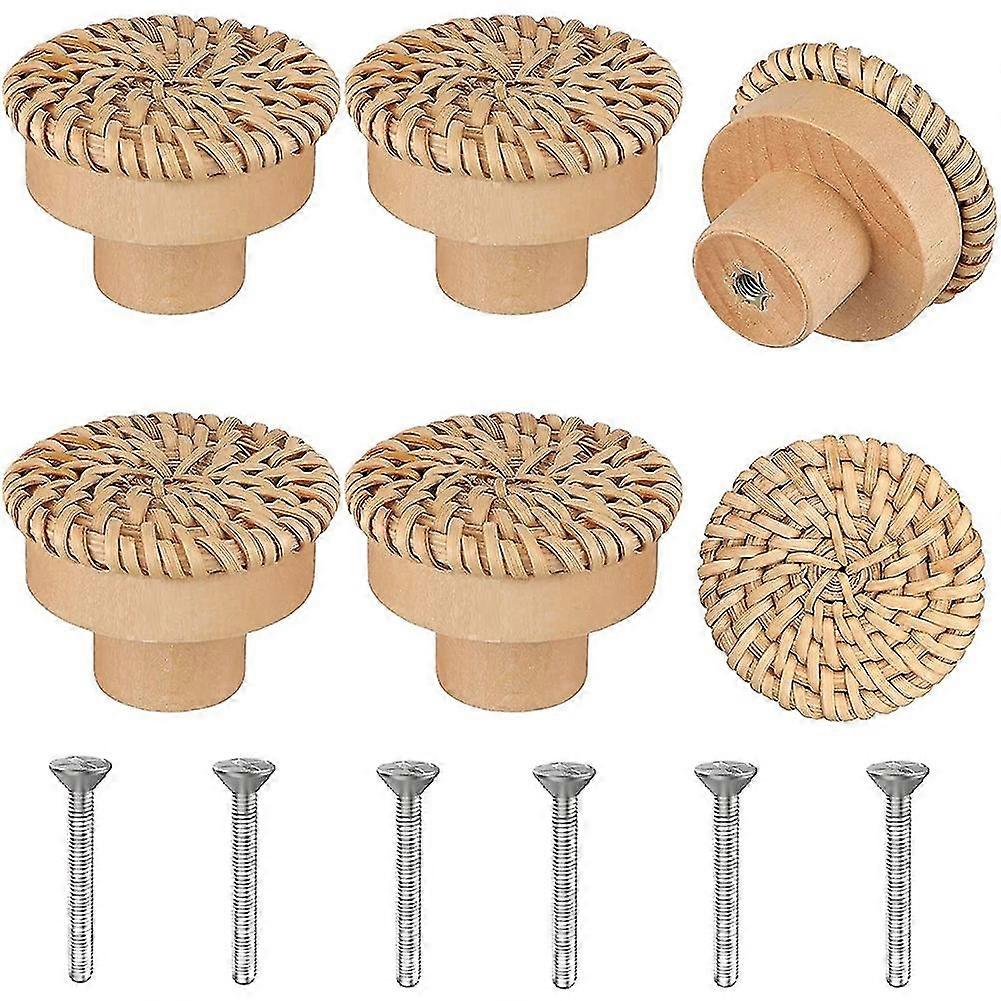 Boho Rattan Dresser Knobs Round Screws Compatible Boho Furniture Knobs 6pcs