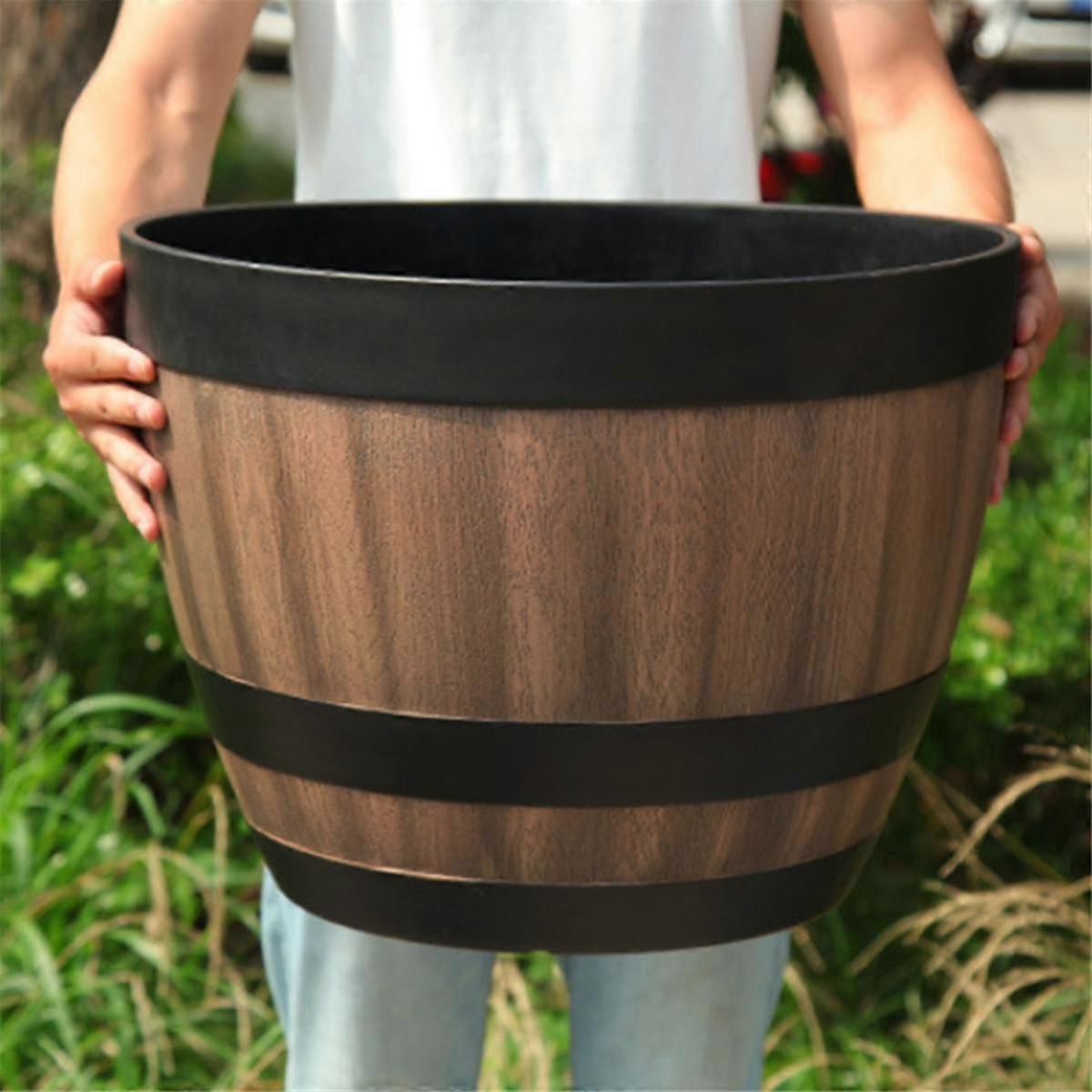Flower Pots, Whiskey Barrel Flower Pots, Plastic Flower Pots Imitation Wine Barrel Design,for Garden Plants(3PCS),22.8cm